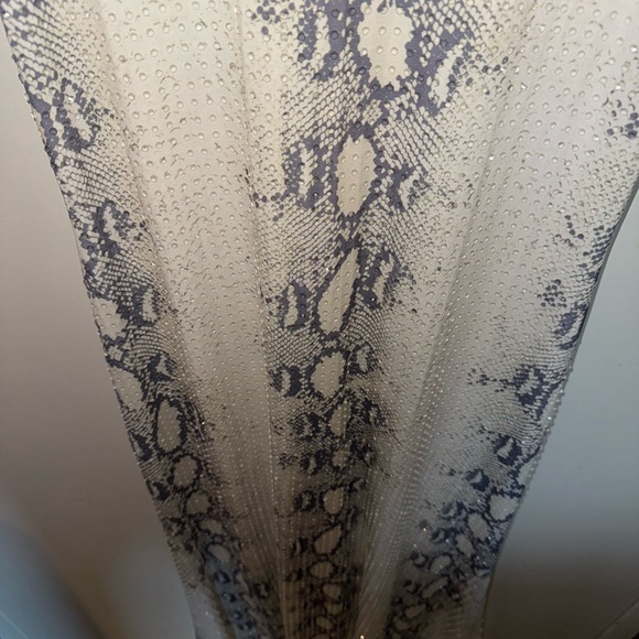 AKIRA Cream Snakeskin Clear Beaded Rhinestone High Neck Maxi Dress - Picture 6 of 12